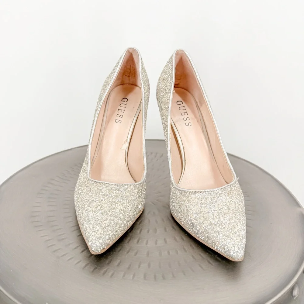 Guess Glittery Silver Stilettos